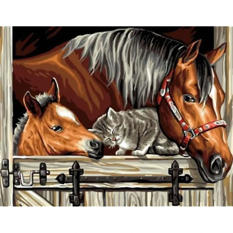 GATYZTORY Oil Painting By Numbers | Horse Cat Animal Modern Home Decoration