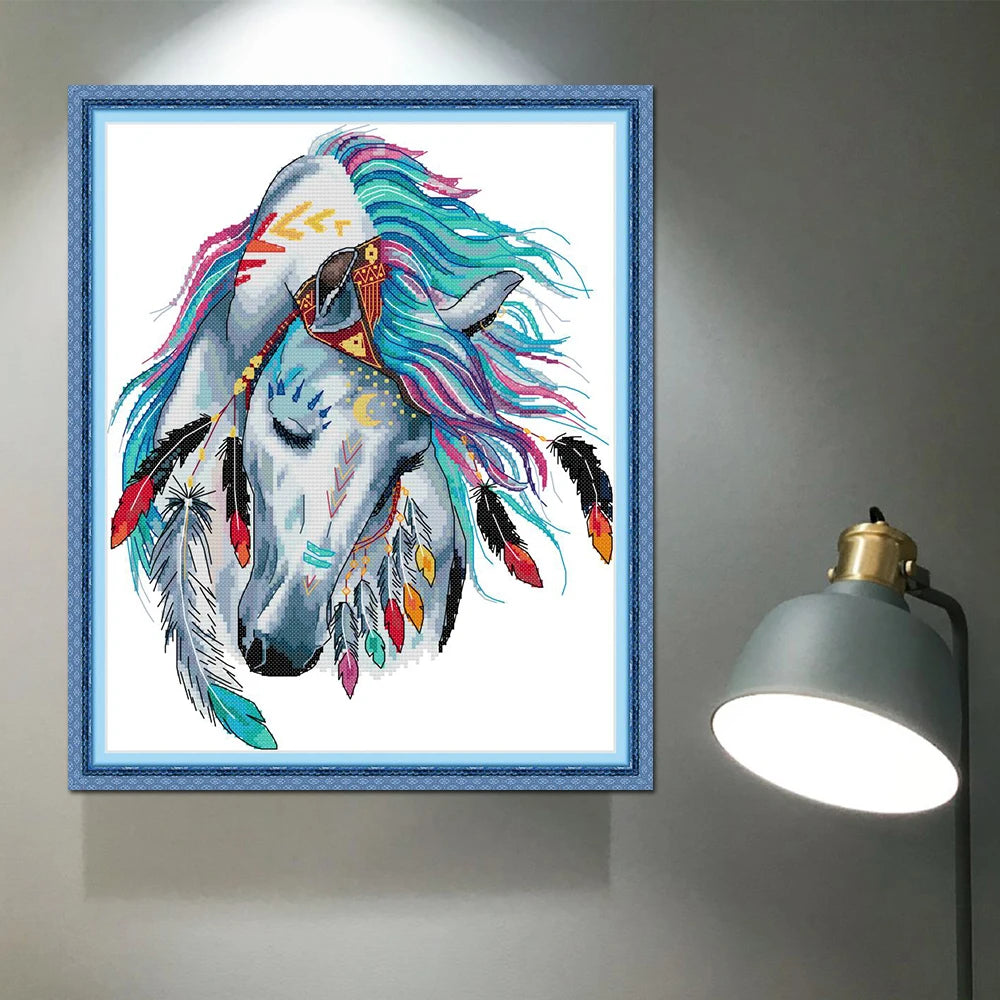 Joy Sunday Rainbow Horse DIY Cross Stitch Kits, Counted and Stamped Home Decor, Animal Needlework, Embroidery, DA440, 14CT, 11CT