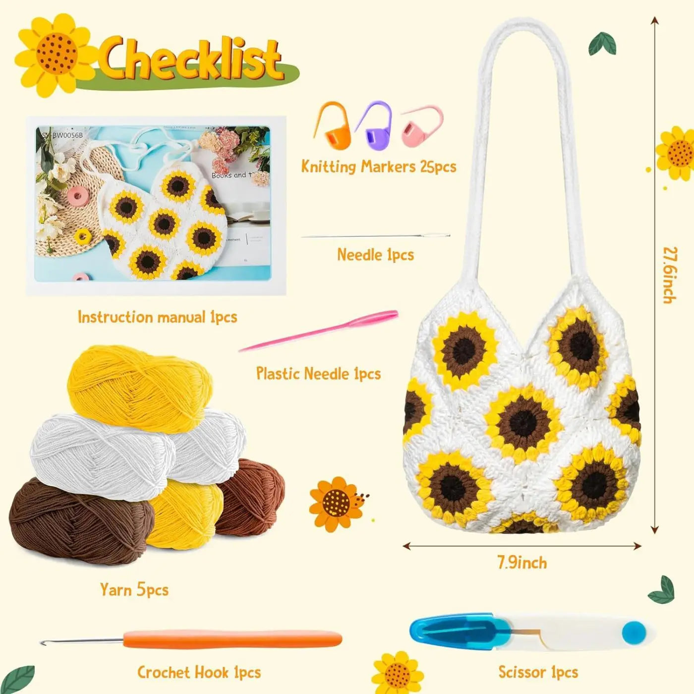 Sunflower Checkerboard Bag Crocheting Kits with material