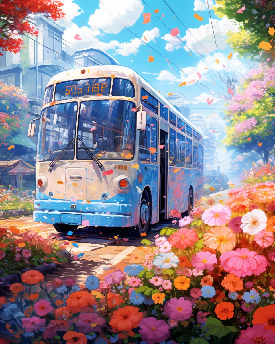 Painting By Numbers Bus Flowers Meadow Landscape Adult Oil Kit Seascape