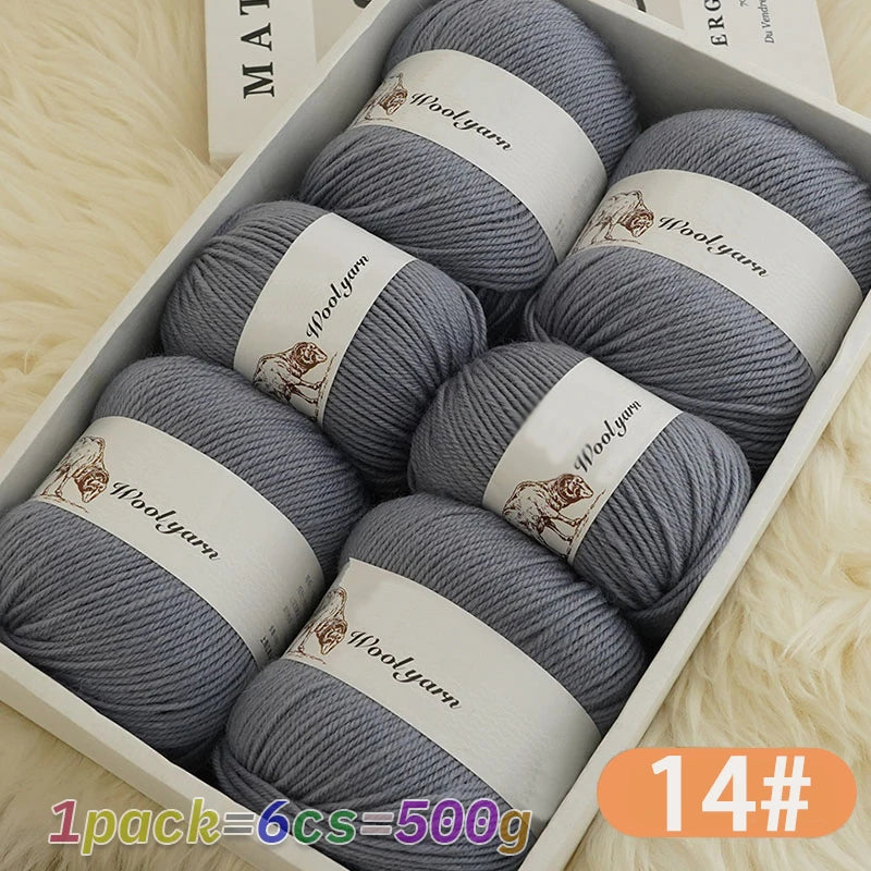 500g Pure Color Medium Wool Yarn