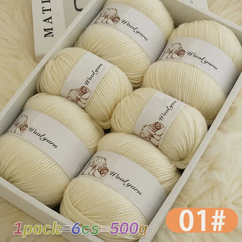 500g Pure Color Medium Wool Yarn