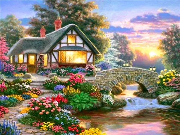 5D DIY Diamond Painting Landscape House Full Round Drill Embroidery Forest Scenery