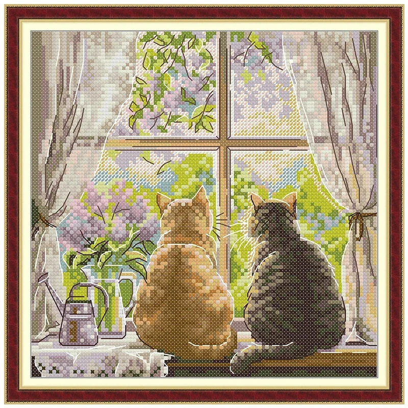 Cat On The Windowsill Patterns Counted Cross Stitch Set DIY 11CT 14CT 16CT Stamped DMC Cross-stitch Kit Embroidery Needlework