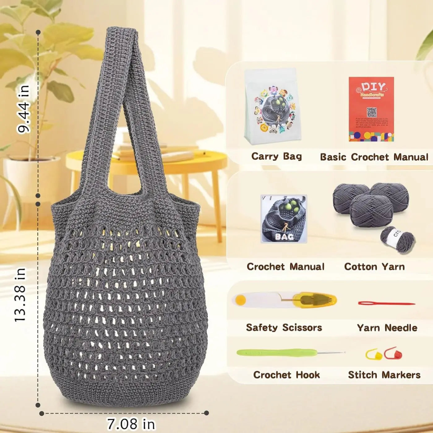 Sunflower Checkerboard Bag Crocheting Kits with material