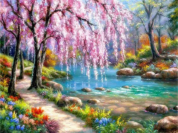 5D DIY Diamond Painting Landscape House Full Round Drill Embroidery Forest Scenery