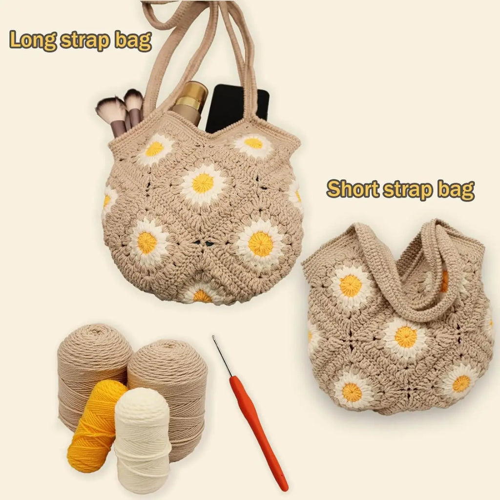 Sunflower Checkerboard Bag Crocheting Kits with material