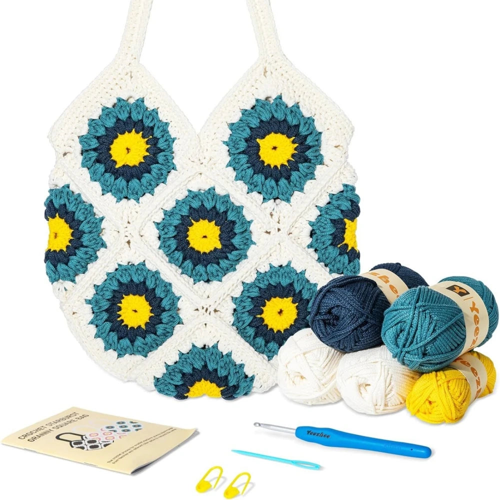 Sunflower Checkerboard Bag Crocheting Kits with material