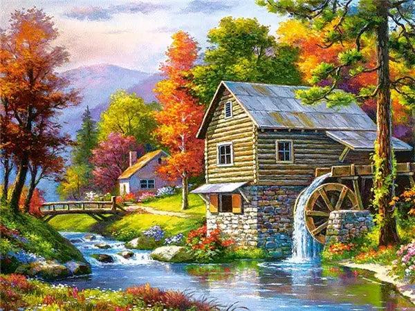 5D DIY Diamond Painting Landscape House Full Round Drill Embroidery Forest Scenery