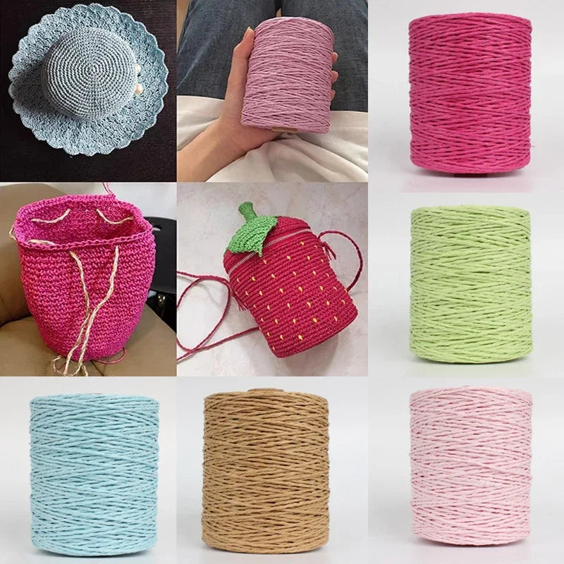 1Roll 280-300M Colorful Threads Natural Raffia Straw Yarn