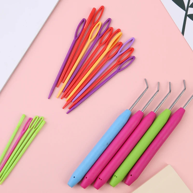 Knit Loom Hook Set 6Pcs Knitting Loom Hook With Plastic Knitting Needles Crochet Needle Kit