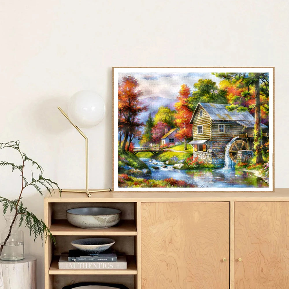 5D DIY Diamond Painting Landscape House Full Round Drill Embroidery Forest Scenery