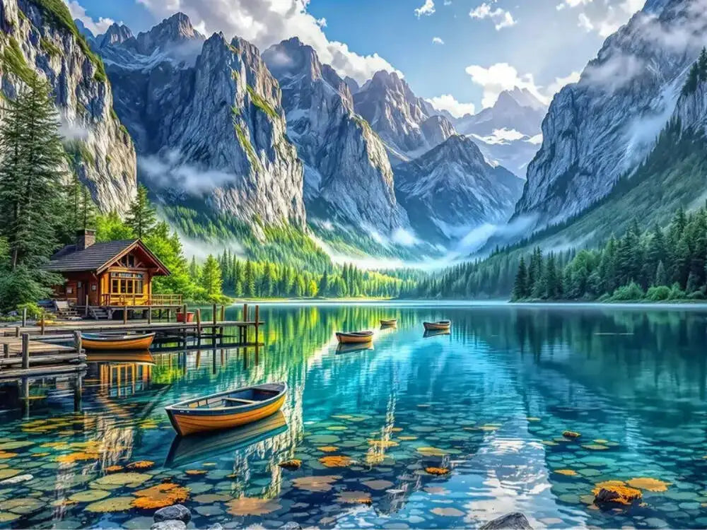 Huacan Landscape Diamond Painting Mountain Lake 5D Mosaic Art