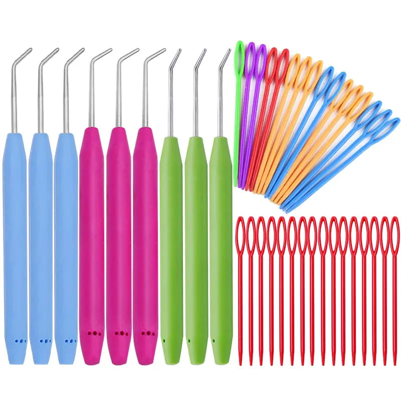 Knit Loom Hook Set 6Pcs Knitting Loom Hook With Plastic Knitting Needles Crochet Needle Kit