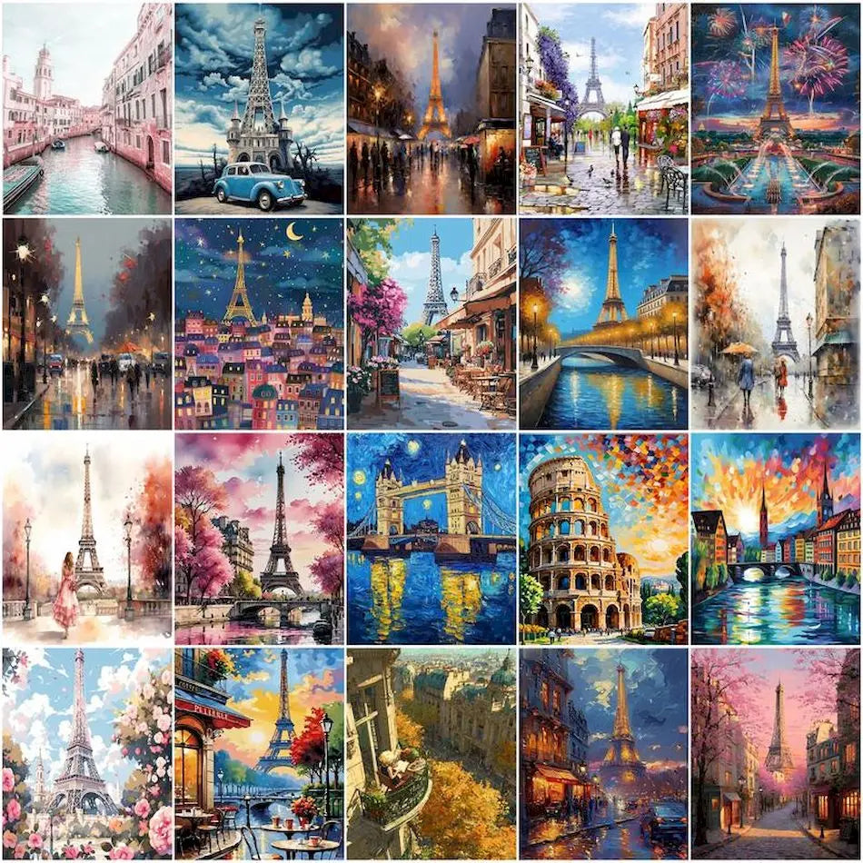 GATYZTORY Paint By Numbers Eiffel Tower City Scenery Paintings On Number Crafts Supplies Adults Handiwork Oil Decoration Home