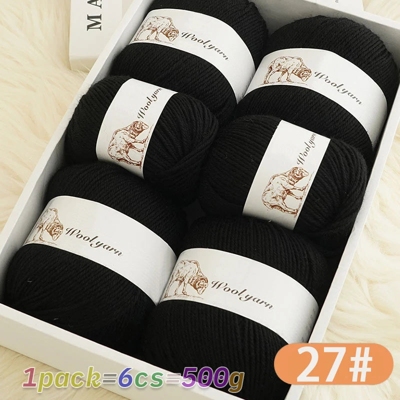 500g Pure Color Medium Wool Yarn