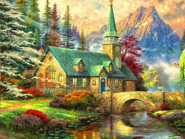 5D DIY Diamond Painting Landscape House Full Round Drill Embroidery Forest Scenery