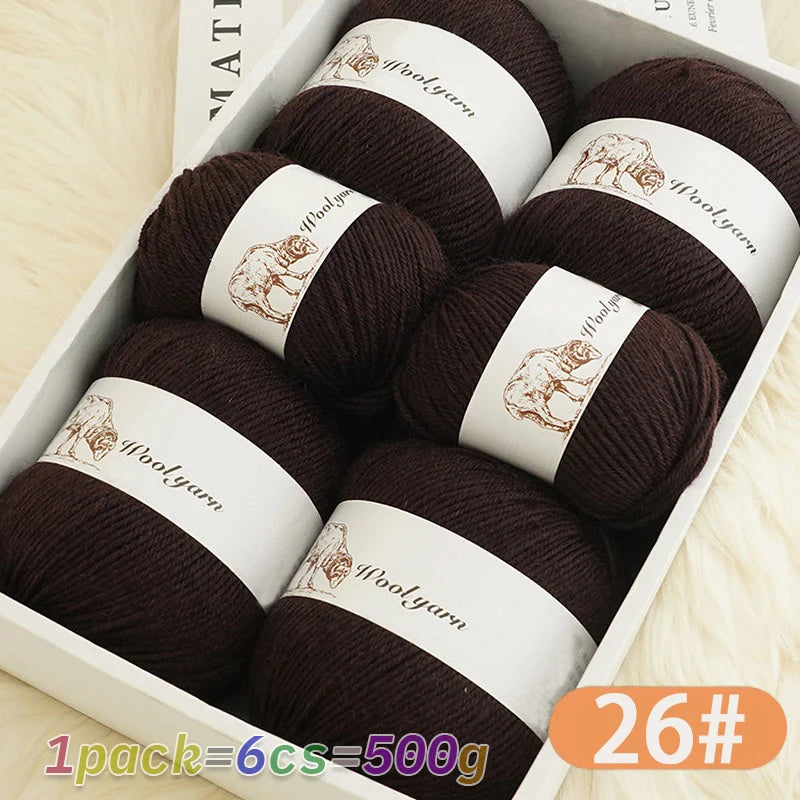 500g Pure Color Medium Wool Yarn