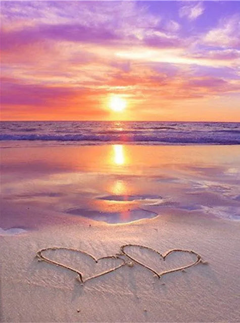 AZQSD 5D Diamond Art Painting Kits Seaside Sunset Bridge Picture Of Rhinestones Diamond Embroidery Scenic Mosaic Love Home Decor