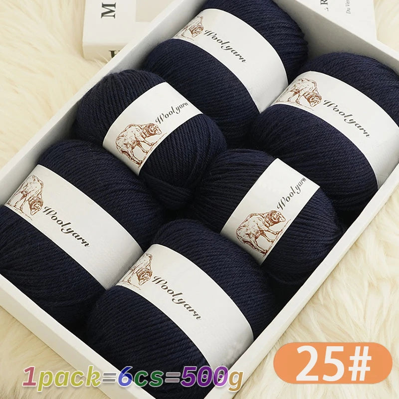 500g Pure Color Medium Wool Yarn