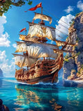Huacan Full Square Round Diamond Painting Sailboat Sea Diamond Mosaic Landscape Art Wall Decor
