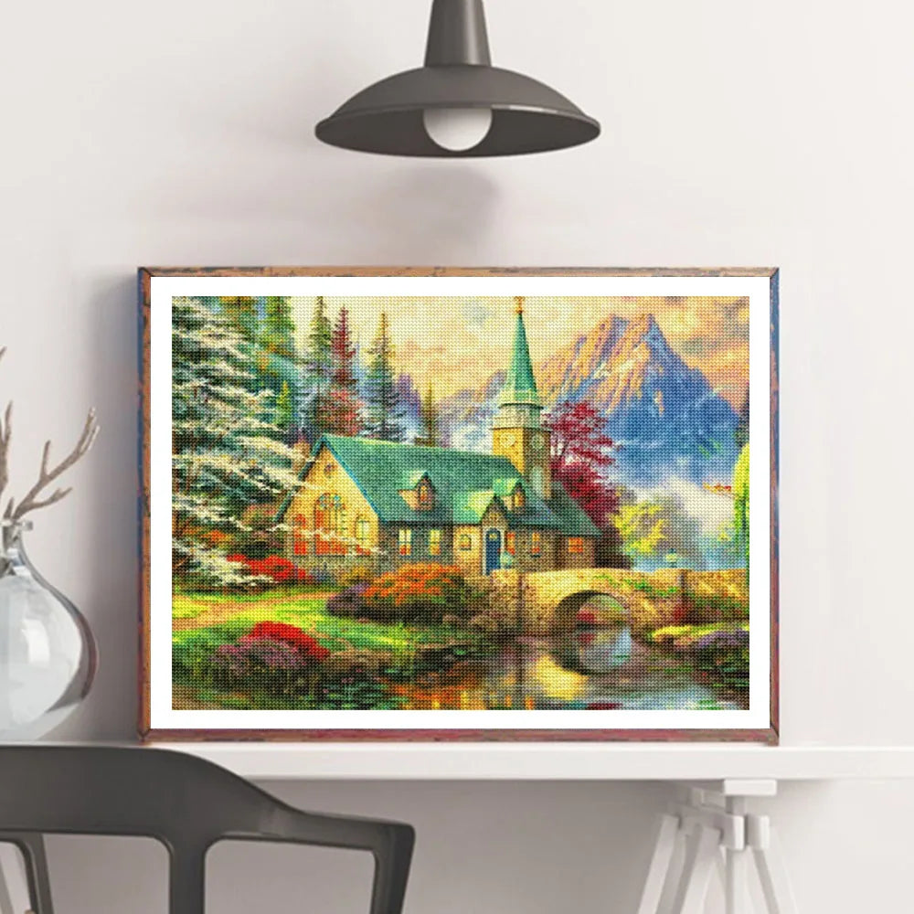 5D DIY Diamond Painting Landscape House Full Round Drill Embroidery Forest Scenery