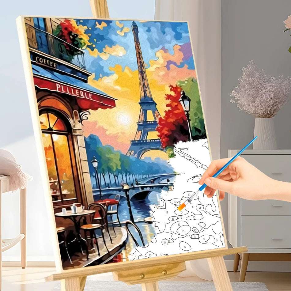 GATYZTORY Paint By Numbers Eiffel Tower City Scenery Paintings On Number Crafts Supplies Adults Handiwork Oil Decoration Home
