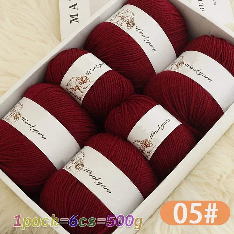 500g Pure Color Medium Wool Yarn