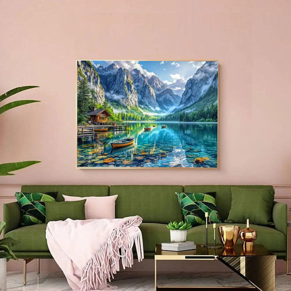 Huacan Landscape Diamond Painting Mountain Lake 5D Mosaic Art