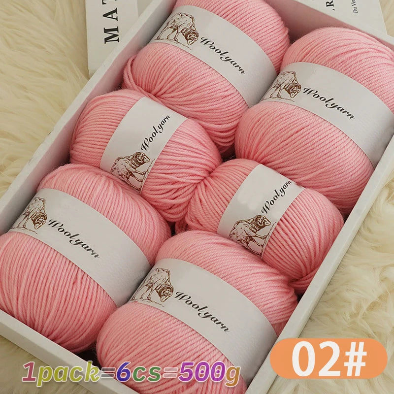 500g Pure Color Medium Wool Yarn