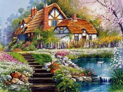 5D DIY Diamond Painting Landscape House Full Round Drill Embroidery Forest Scenery