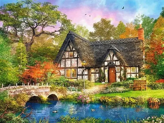 5D DIY Diamond Painting Landscape House Full Round Drill Embroidery Forest Scenery