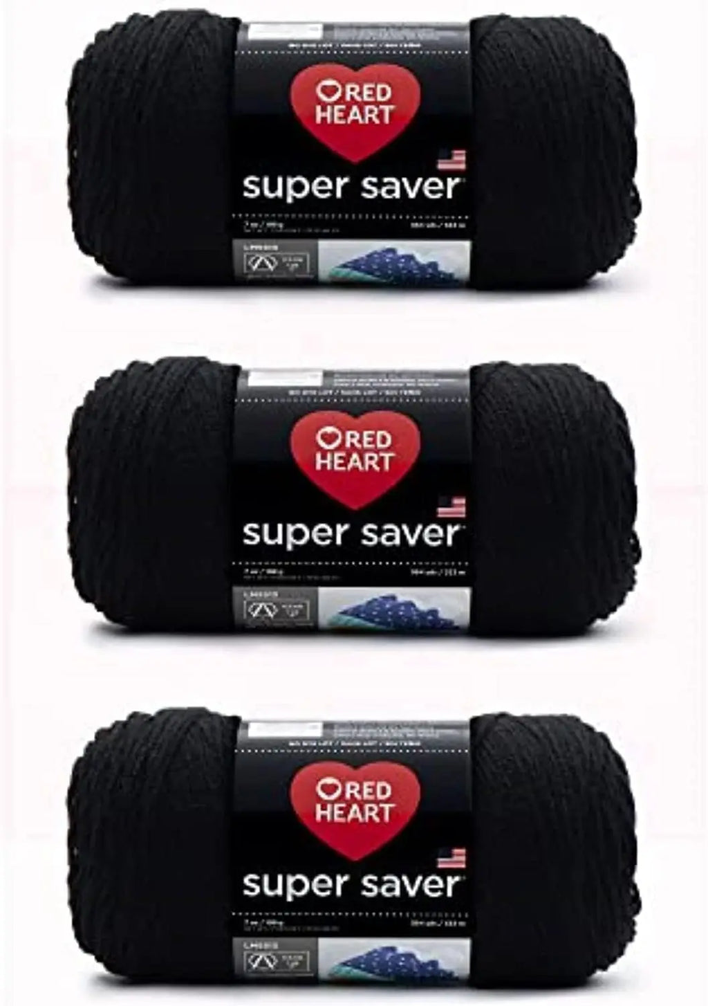3-Pack Black Acrylic Yarn, 198g Each, Worsted Weight for Knitting Crochet Crafts