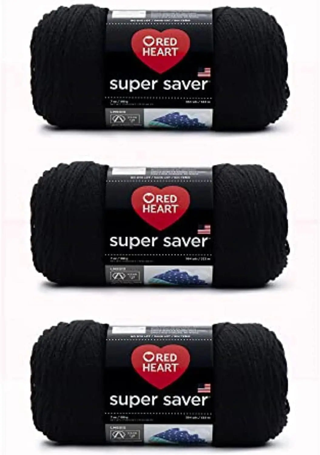 3-Pack Black Acrylic Yarn, 198g Each, Worsted Weight for Knitting Crochet Crafts