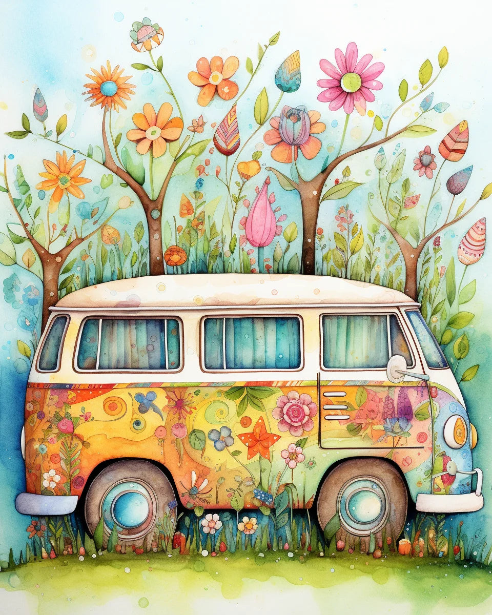 Painting By Numbers Bus Flowers Meadow Landscape Adult Oil Kit Seascape