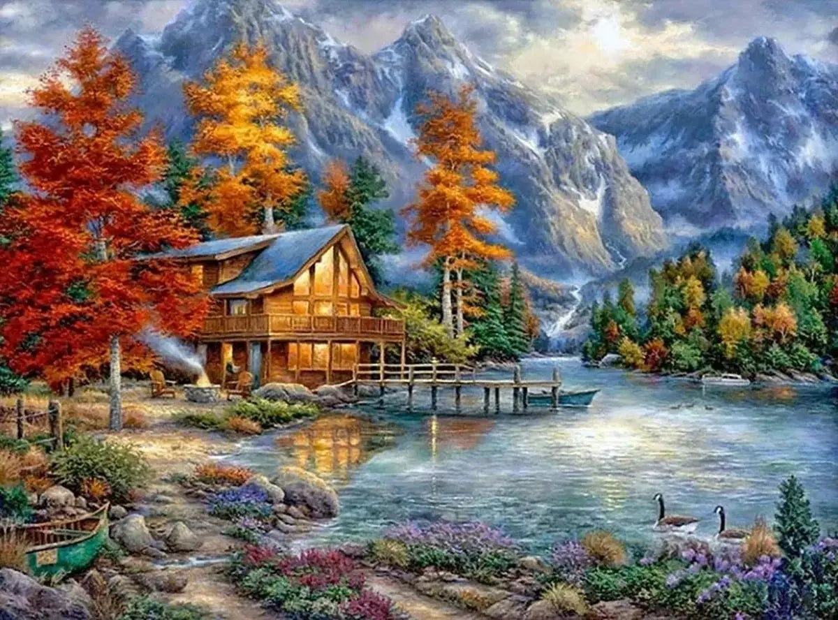 5D DIY Diamond Painting Landscape House Full Round Drill Embroidery Forest Scenery
