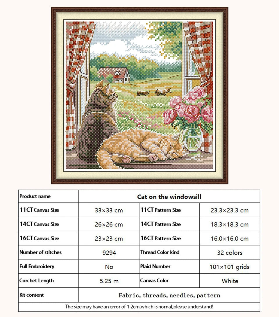 Cat On The Windowsill Patterns Counted Cross Stitch Set DIY 11CT 14CT 16CT Stamped DMC Cross-stitch Kit Embroidery Needlework