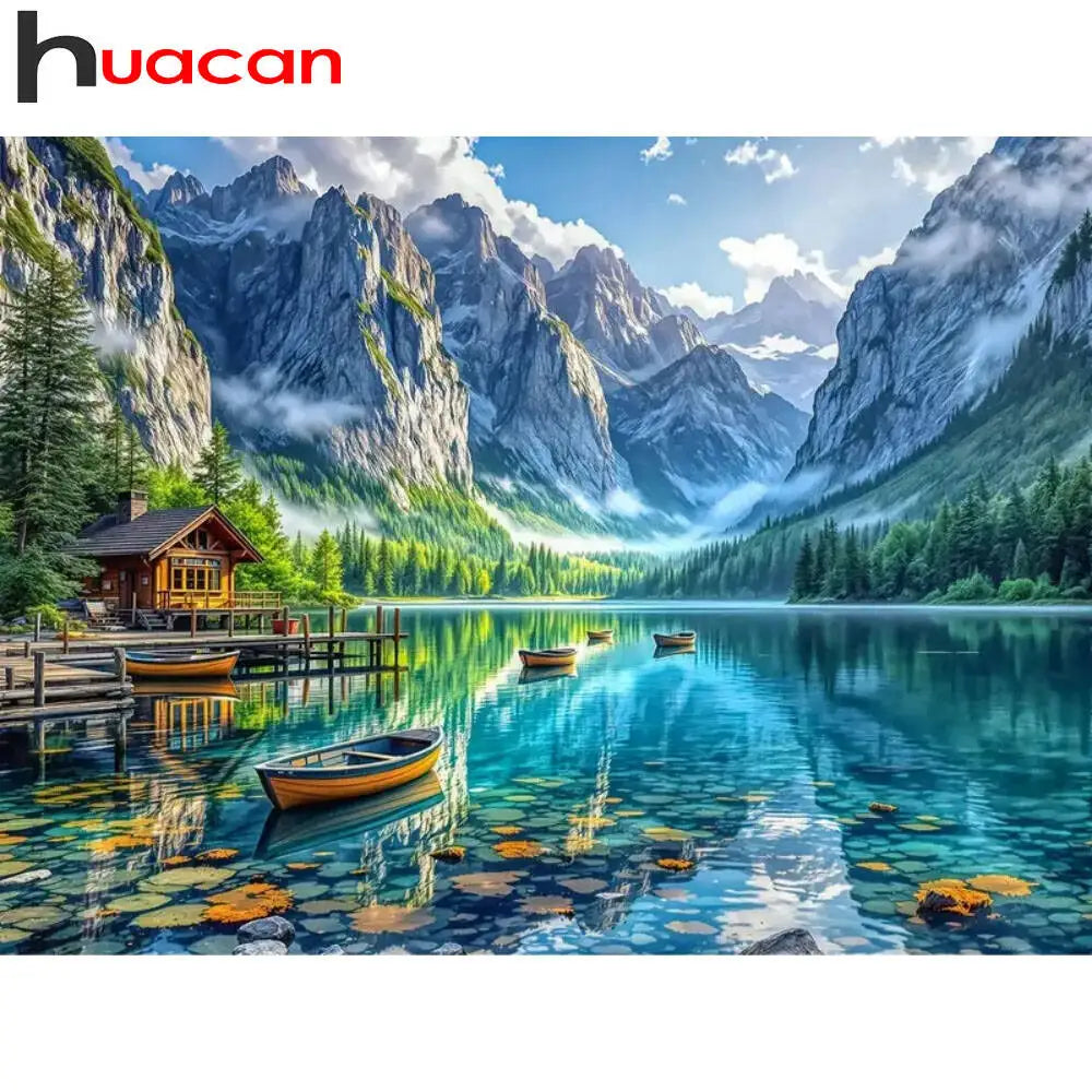 Huacan Landscape Diamond Painting Mountain Lake 5D Mosaic Art