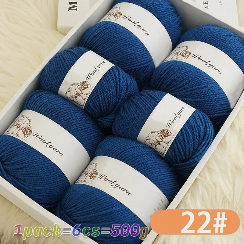 500g Pure Color Medium Wool Yarn