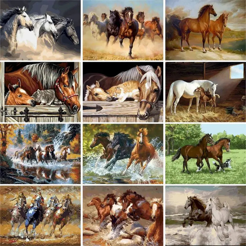 GATYZTORY Oil Painting By Numbers | Horse Cat Animal Modern Home Decoration