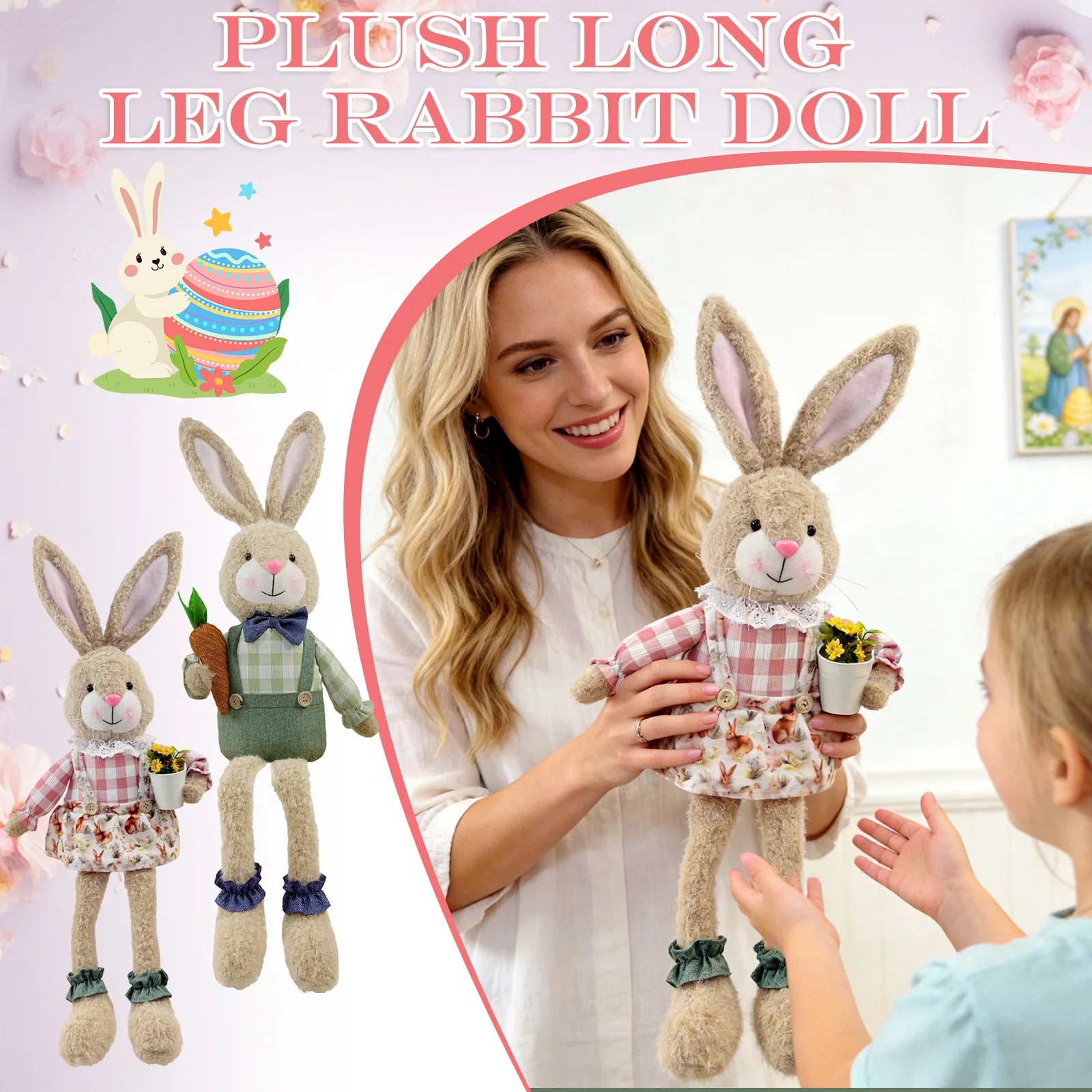 Easter Bunny Decor Craft Cute Rabbit Figurine For Shelf Mantle Spring Home Decoration Table Centerpiece Ornament