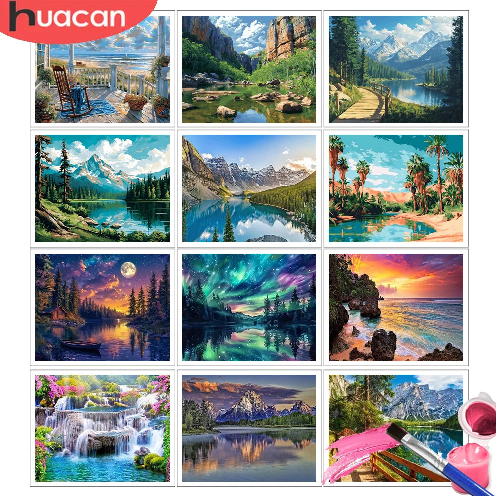 HUACAN Oil Paint By Number Mountain Landscape