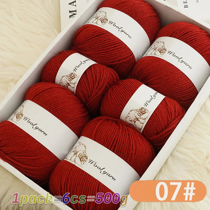 500g Pure Color Medium Wool Yarn