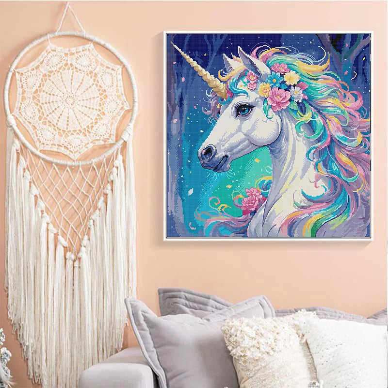 Joy Sunday Animal Pattern Cross Stitch Set Aida 11CT 14CT 16CT Unicorn Printing Sewing Kit DIY Children Hand Embroidery Gifts