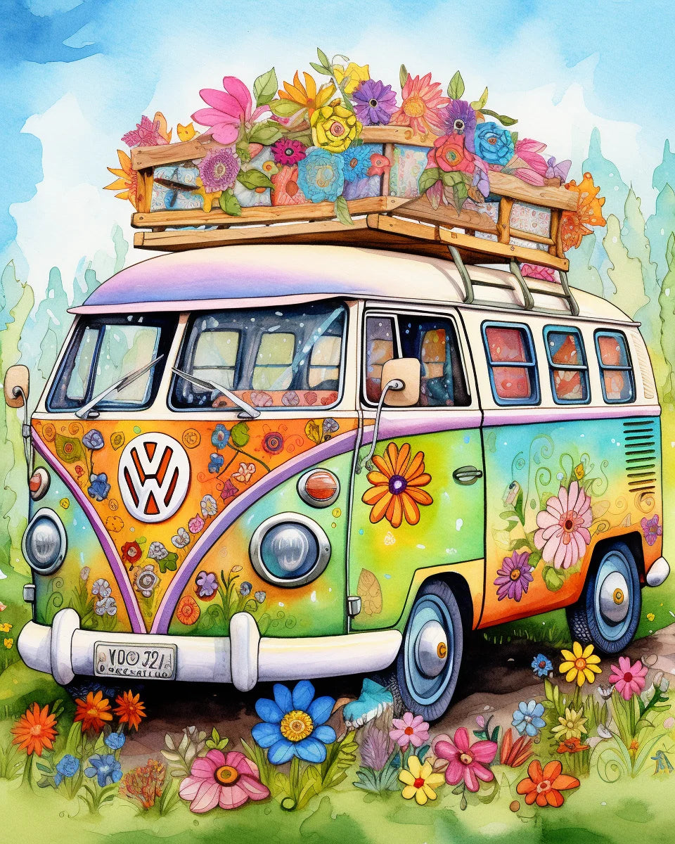 Painting By Numbers Bus Flowers Meadow Landscape Adult Oil Kit Seascape