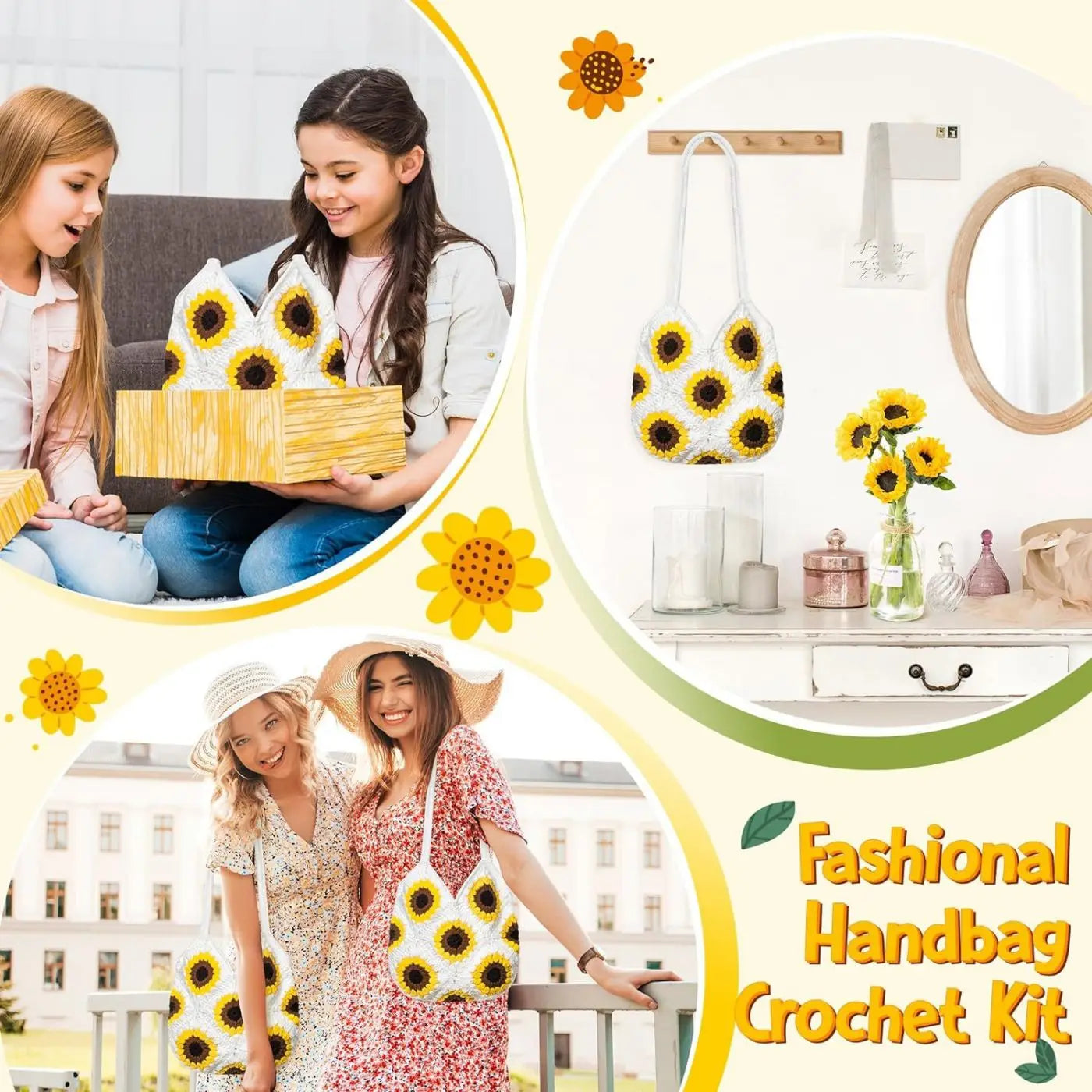 Sunflower Checkerboard Bag Crocheting Kits with material