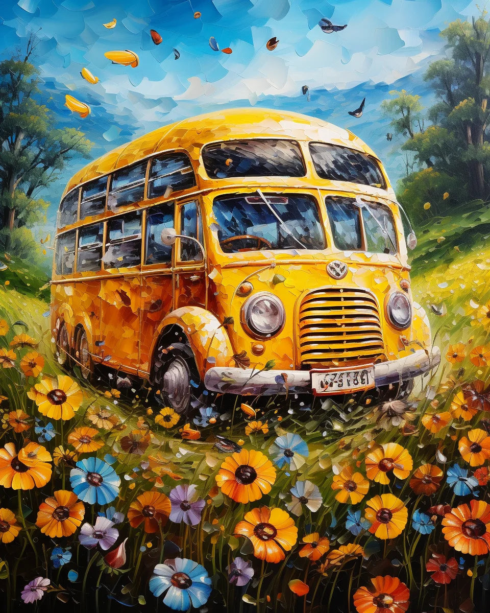 Painting By Numbers Bus Flowers Meadow Landscape Adult Oil Kit Seascape