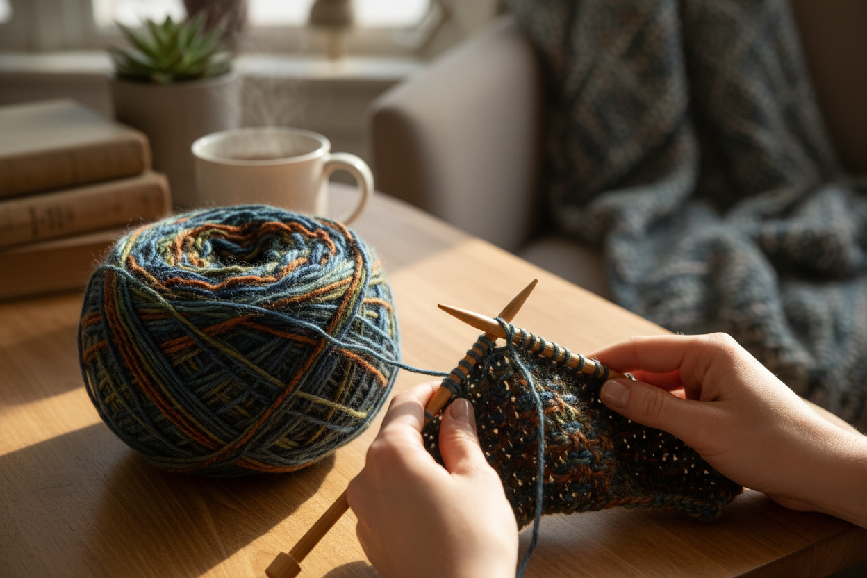 skein of yarn while knitting
